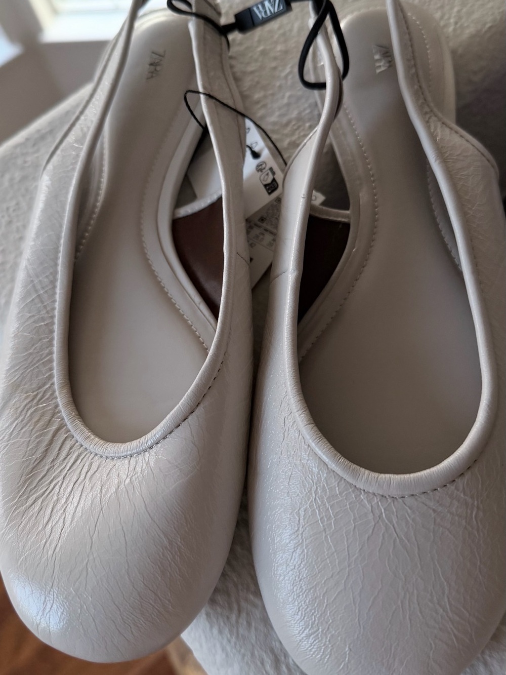 Zara Cream Ballet Flats with Elastic Trim